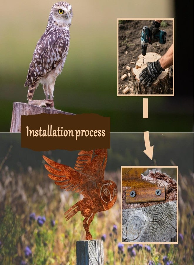 LUMINZENLUX Rusty Metal Owl Garden Ornament - Flying Owl Statue for Outdoor Decor, Fence Decoration with Mounting Screws, Vintage Rustic Bird Sculpture for Yard, Patio & Lawn - Image 5